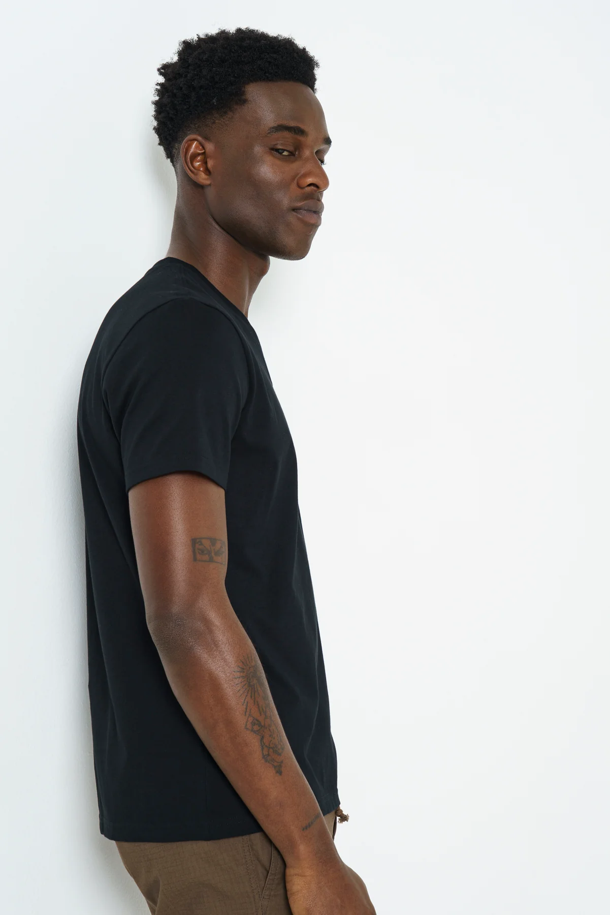 Branded V-Neck T-Shirt -Black - Image 3